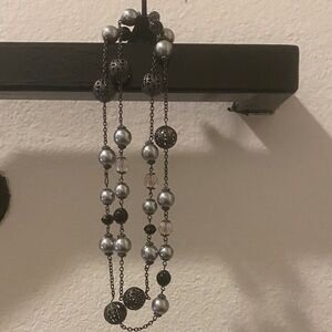 Elegant Black and Silver Multi-Strand Bead Necklace